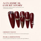 Crimson Heirloom: Burgundy Pearl Chain and Crystal Press-On Nails