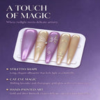 Butterfly at Dusk: Lavender and Champagne Gold Hand-Painted Press-On Nails