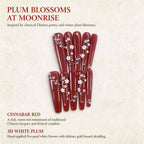 Plum Blossoms at Moonrise: Cinnabar Red 3D Floral Crystal Press-On Nails