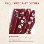 Plum Blossoms at Moonrise: Cinnabar Red 3D Floral Crystal Press-On Nails