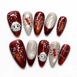 Lucky Little Lamb: Lunar New Year Fireworks and Snowflake Press-On Nails
