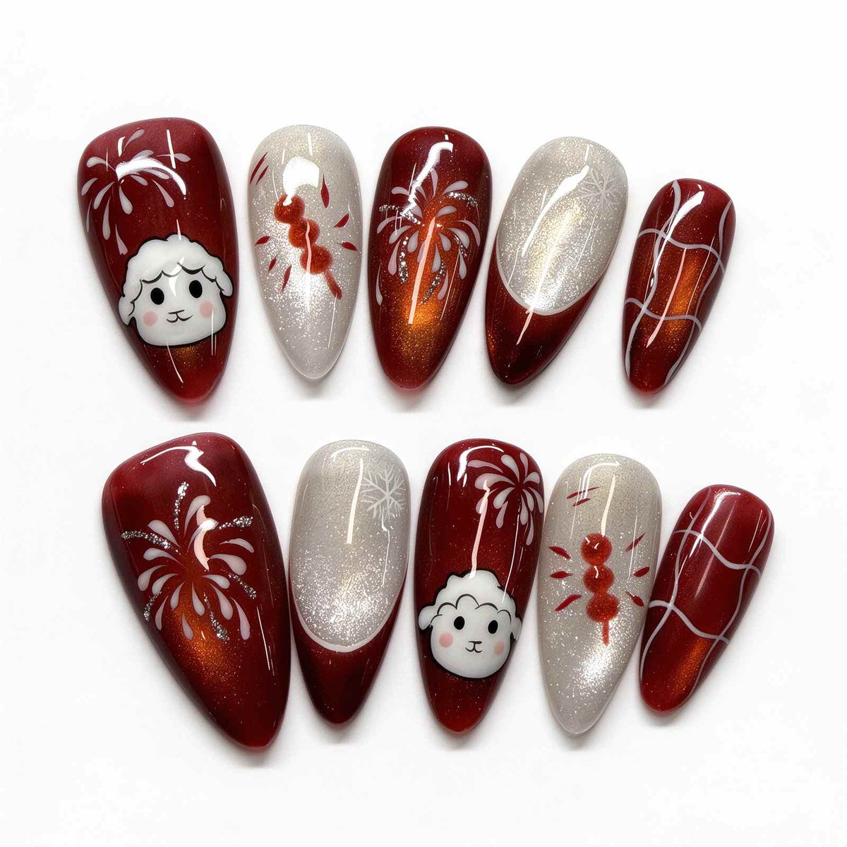 Lucky Little Lamb: Lunar New Year Fireworks and Snowflake Press-On Nails