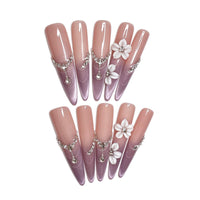 Peach Blossom Haze: Pink-to-Lavender Cat-Eye Floral Press-On Nails