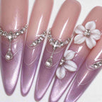 Peach Blossom Haze: Pink-to-Lavender Cat-Eye Floral Press-On Nails