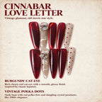 Cinnabar Love Letter: Burgundy Cat-Eye Polka Dot Crystal Chain Press-On Nails