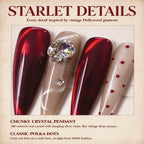 Cinnabar Love Letter: Burgundy Cat-Eye Polka Dot Crystal Chain Press-On Nails