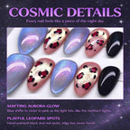Starlit Leopard: Blue-Violet Cat-Eye and Leopard Print Press-On Nails