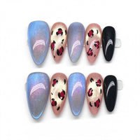 Starlit Leopard: Blue-Violet Cat-Eye and Leopard Print Press-On Nails