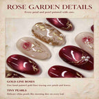 The Little Prince's Rose: Burgundy Cat-Eye and Gold Foil Floral Press-On Nails