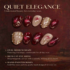The Little Prince's Rose: Burgundy Cat-Eye and Gold Foil Floral Press-On Nails