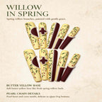Willow in Spring: Butter Yellow and Burgundy Pearl Chain Press-On Nails