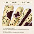 Willow in Spring: Butter Yellow and Burgundy Pearl Chain Press-On Nails