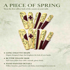 Willow in Spring: Butter Yellow and Burgundy Pearl Chain Press-On Nails