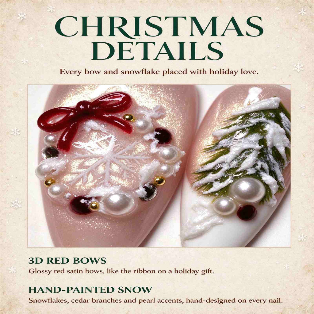 Cedar in the Snow: Blush Gold Shimmer Christmas Press-On Nails