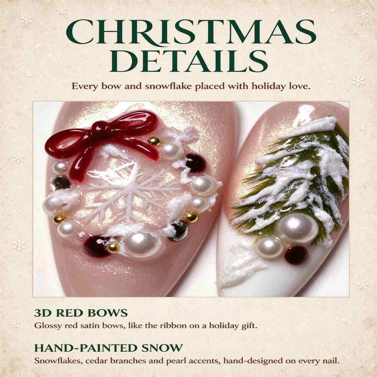 Cedar in the Snow: Blush Gold Shimmer Christmas Press-On Nails