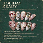 Cedar in the Snow: Blush Gold Shimmer Christmas Press-On Nails