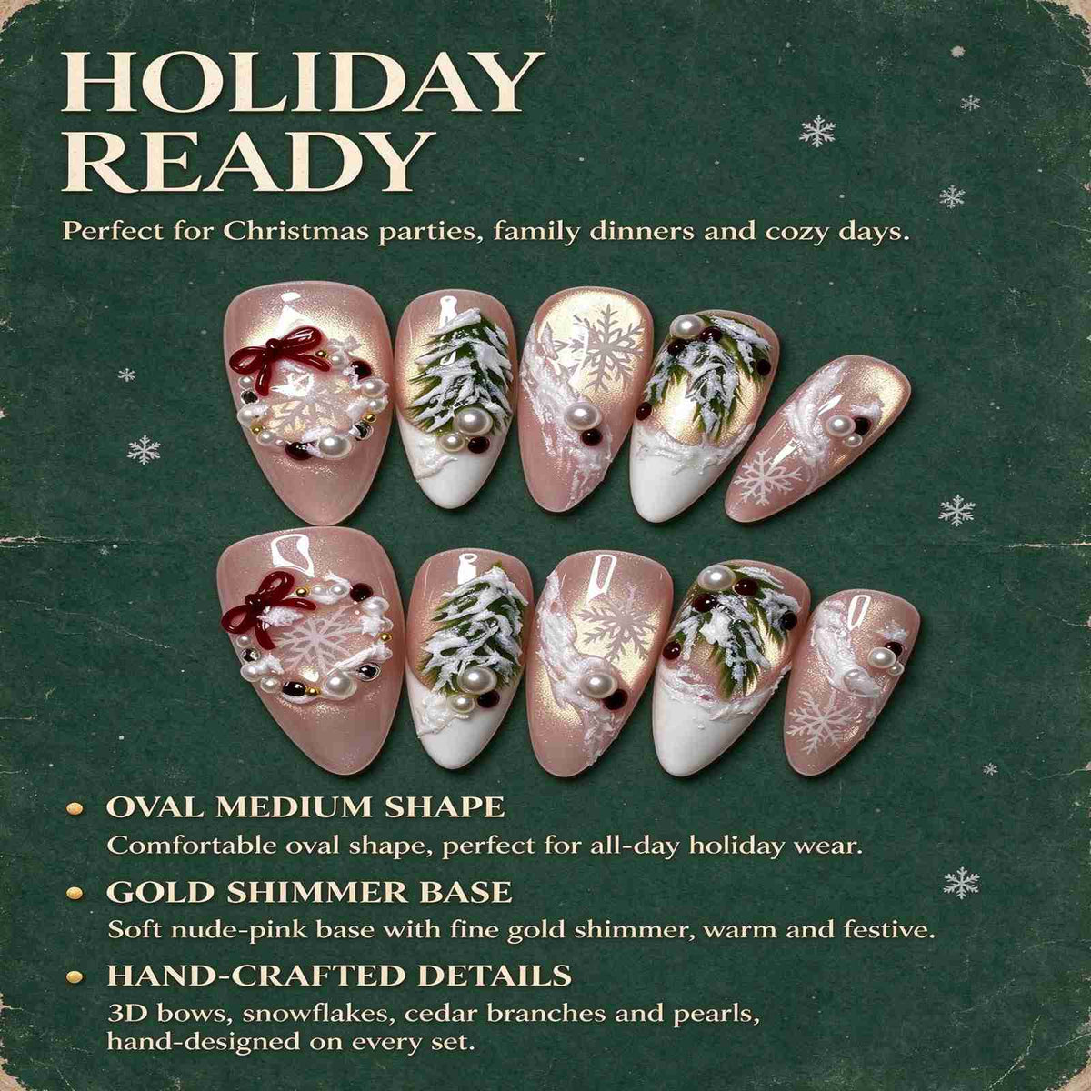 Cedar in the Snow: Blush Gold Shimmer Christmas Press-On Nails