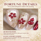 Lucky Gourd: Nude Pearl and Burgundy Floral Press-On Nails