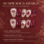 Lucky Gourd: Nude Pearl and Burgundy Floral Press-On Nails