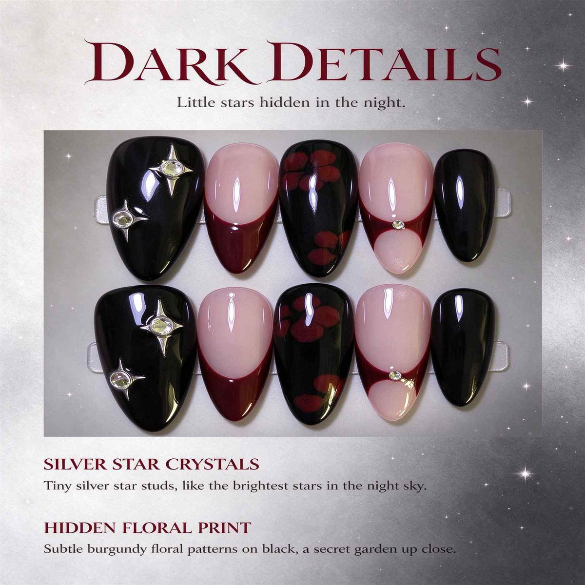 After-Dark Romance: Black and Burgundy Slanted French Press-On Nails