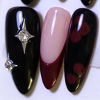 After-Dark Romance: Black and Burgundy Slanted French Press-On Nails