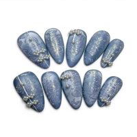 The Snow Queen: Matte Blue Pearl and Silver Shimmer Press-On Nails