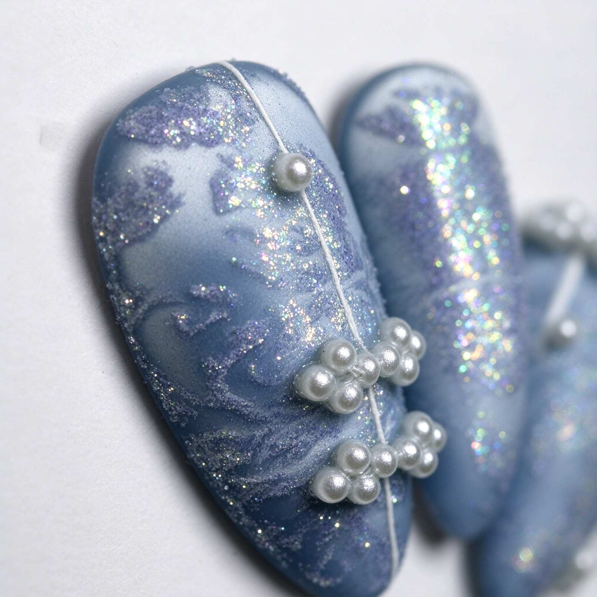 The Snow Queen: Matte Blue Pearl and Silver Shimmer Press-On Nails