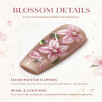 Nude Pink 3D Floral Press On Nails with Pearls & Gold Foil, Handmade